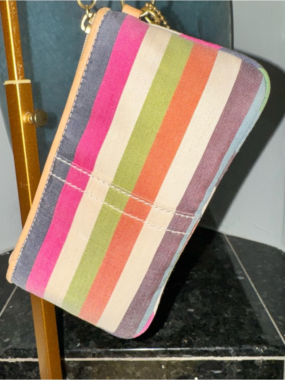 Coach Y2K Legacy Stripe Wristlet with Key Charm 8” x 4” - EUC - Picture 4 of 16